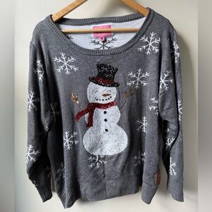 TIPSY ELVES Sequin Snow Day Ugly Sweater Snowflakes Snowman Holiday Party 1X‎